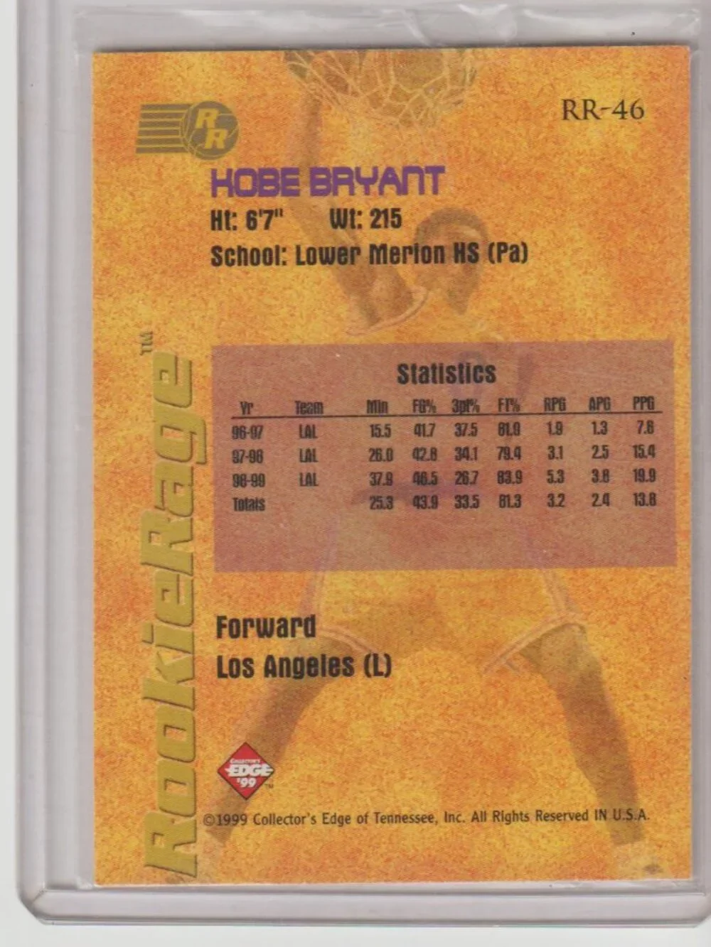 Kobe Bryant 1999 Collector's Edge Rookie Rage-Gold #RR-46